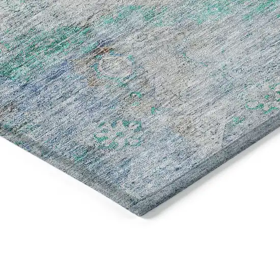 Teal Blue Aqua And Gray Oriental Washable Indoor Outdoor Area Rug Photo 5