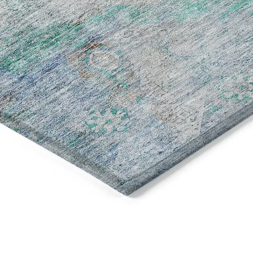 Teal Blue Aqua And Gray Oriental Washable Indoor Outdoor Area Rug Photo 5
