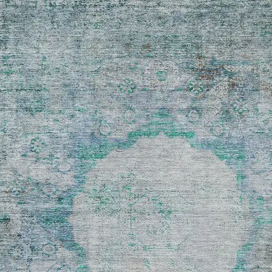 Teal Blue Aqua And Gray Oriental Washable Indoor Outdoor Area Rug Photo 5