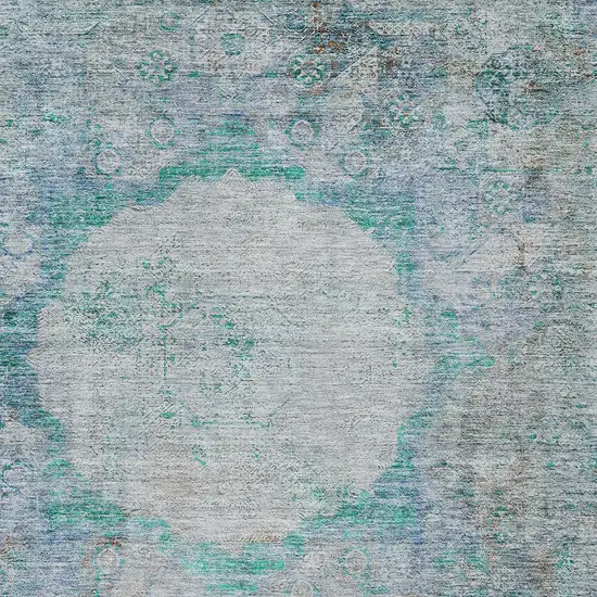 Teal Blue Aqua And Gray Oriental Washable Indoor Outdoor Area Rug Photo 6