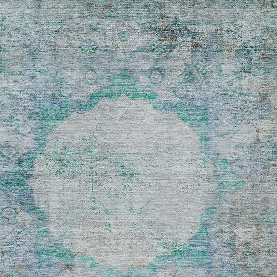Teal Blue Aqua And Gray Oriental Washable Indoor Outdoor Area Rug Photo 6