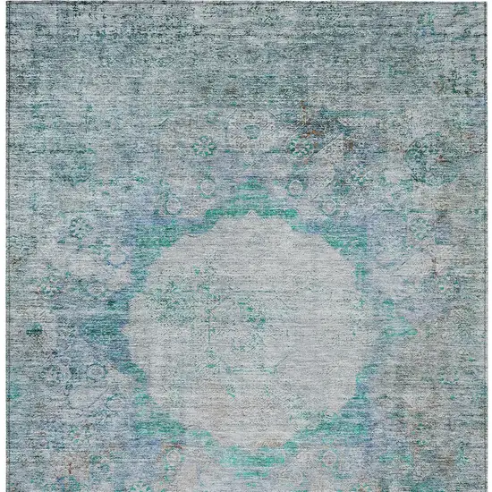 Teal Blue Aqua And Gray Oriental Washable Indoor Outdoor Area Rug Photo 7