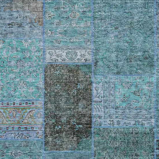 Teal Blue Aqua And Gray Patchwork Washable Indoor Outdoor Area Rug Photo 6