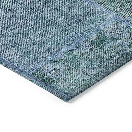 Teal Blue Aqua And Gray Patchwork Washable Indoor Outdoor Area Rug Photo 5