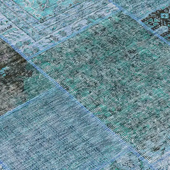 Teal Blue Aqua And Gray Patchwork Washable Indoor Outdoor Area Rug Photo 7