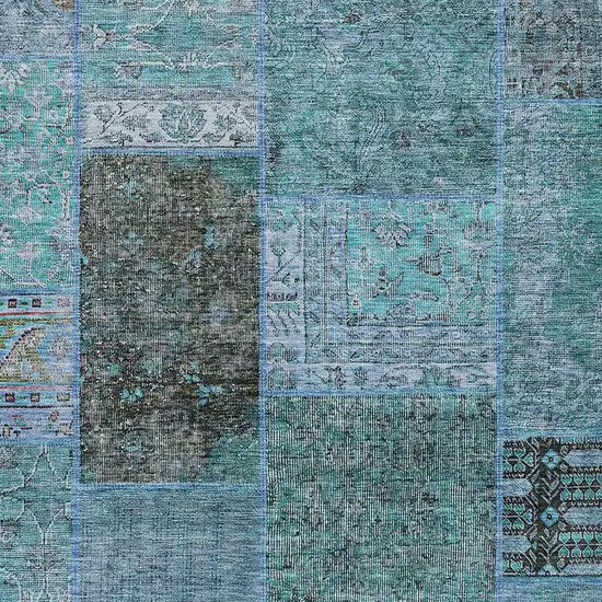 Teal Blue Aqua And Gray Patchwork Washable Indoor Outdoor Area Rug Photo 6
