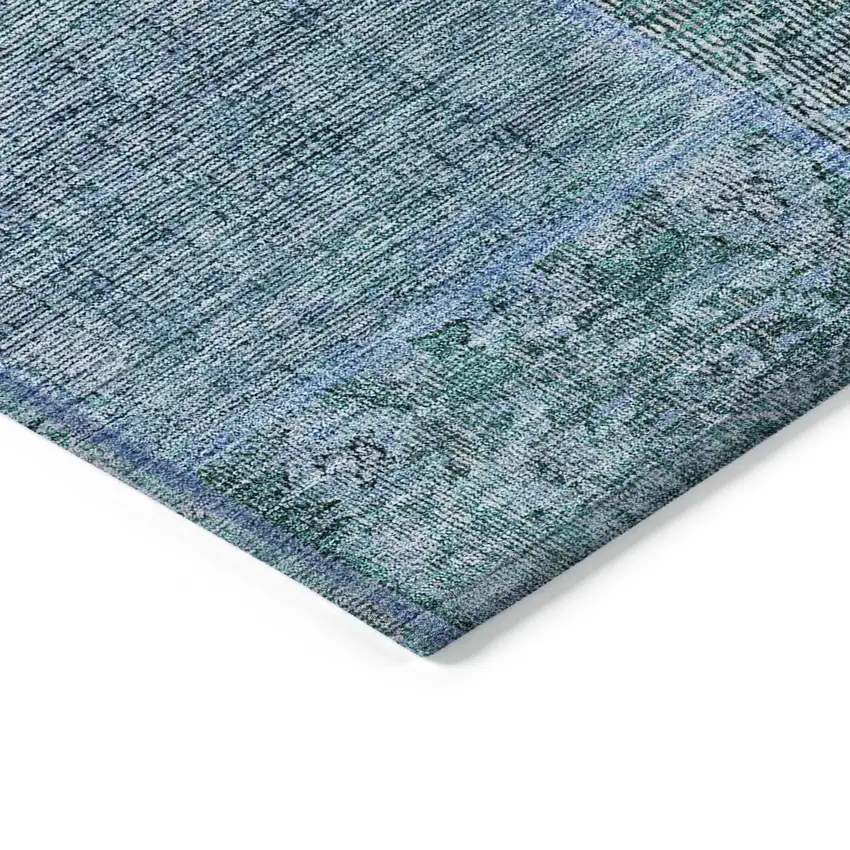 Teal Blue Aqua And Gray Patchwork Washable Indoor Outdoor Area Rug Photo 5