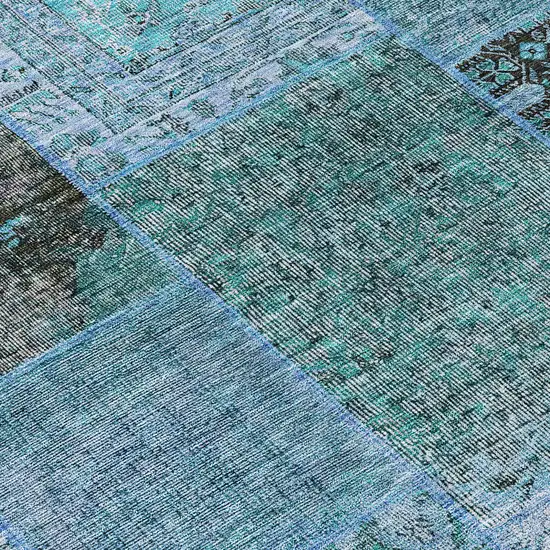 Teal Blue Aqua And Gray Patchwork Washable Indoor Outdoor Area Rug Photo 7