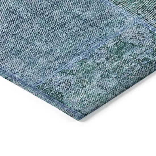 Teal Blue Aqua And Gray Patchwork Washable Indoor Outdoor Area Rug Photo 5