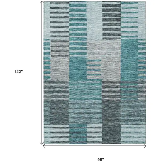 Teal Blue Aqua And Gray Striped Washable Indoor Outdoor Area Rug Photo 3