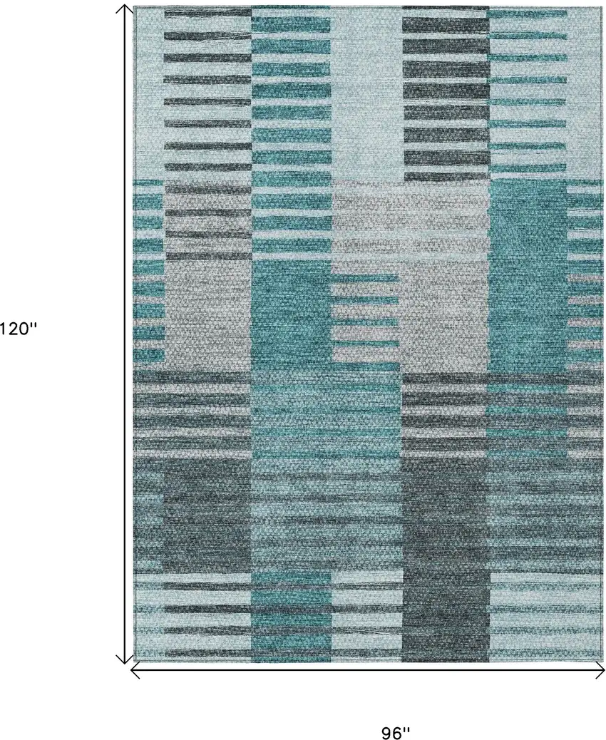 Teal Blue Aqua And Gray Striped Washable Indoor Outdoor Area Rug Photo 3
