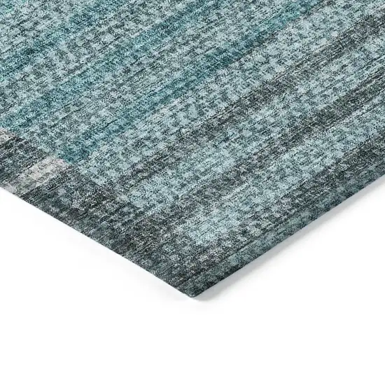 Teal Blue Aqua And Gray Striped Washable Indoor Outdoor Area Rug Photo 4