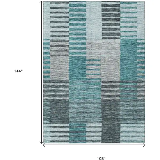 Teal Blue Aqua And Gray Striped Washable Indoor Outdoor Area Rug Photo 3
