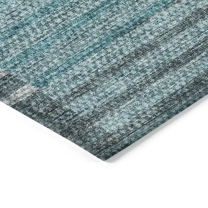Teal Blue Aqua And Gray Striped Washable Indoor Outdoor Area Rug Photo 4