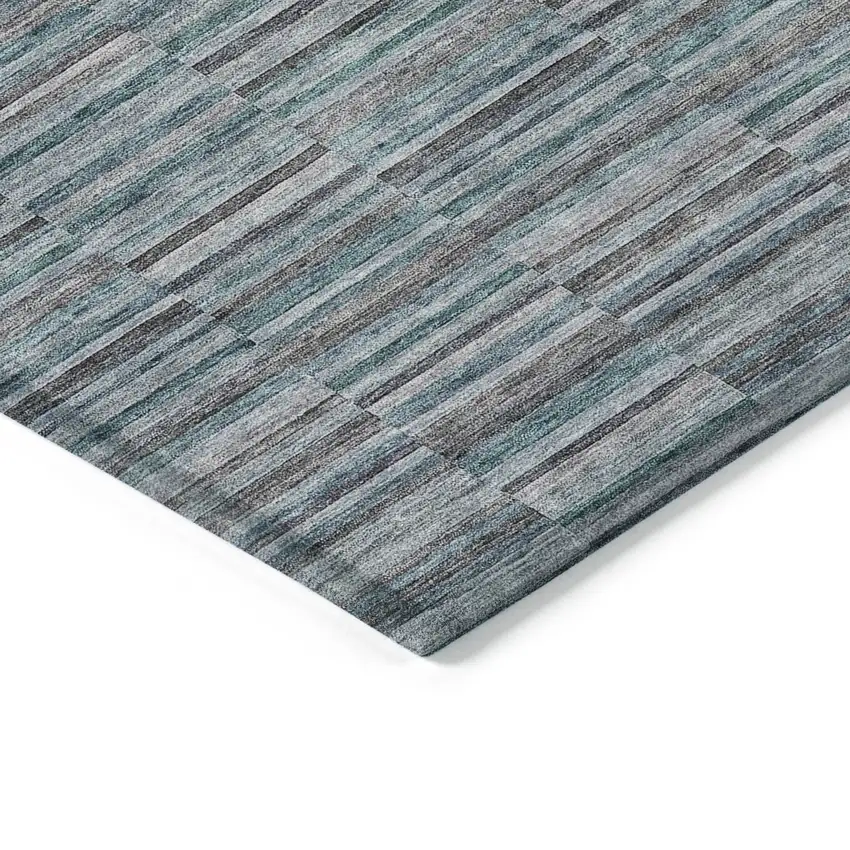 Teal Blue Aqua And Gray Striped Washable Indoor Outdoor Area Rug Photo 5