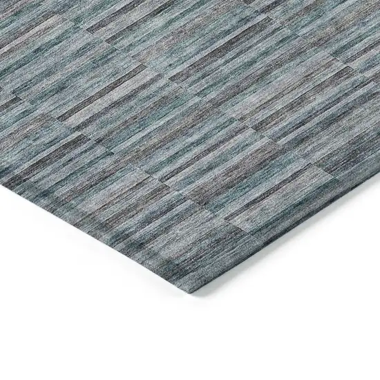 Teal Blue Aqua And Gray Striped Washable Indoor Outdoor Area Rug Photo 5