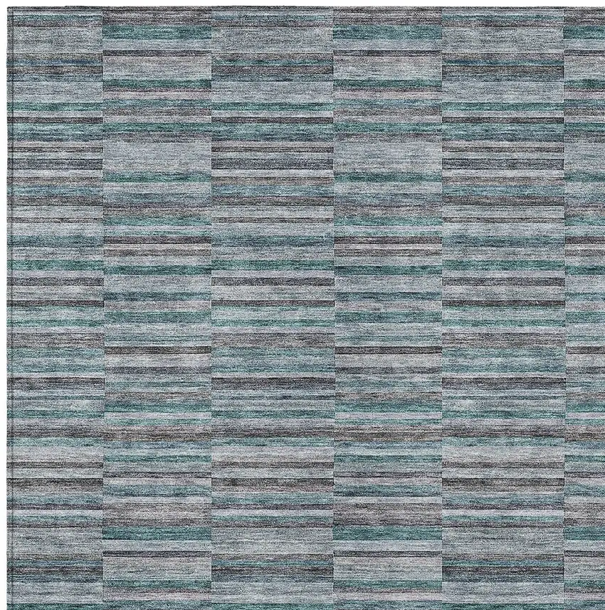 Teal Blue Aqua And Gray Striped Washable Indoor Outdoor Area Rug Photo 6