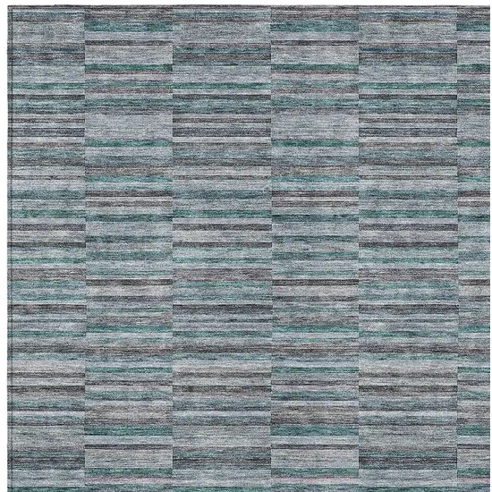 Teal Blue Aqua And Gray Striped Washable Indoor Outdoor Area Rug Photo 6