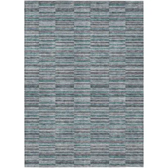 Teal Blue Aqua And Gray Striped Washable Indoor Outdoor Area Rug Photo 2