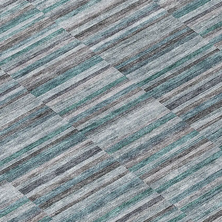 Teal Blue Aqua And Gray Striped Washable Indoor Outdoor Area Rug Photo 8
