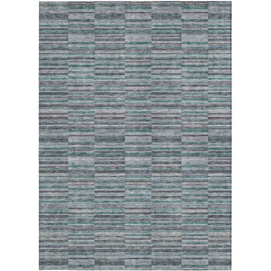 Teal Blue Aqua And Gray Striped Washable Indoor Outdoor Area Rug Photo 7