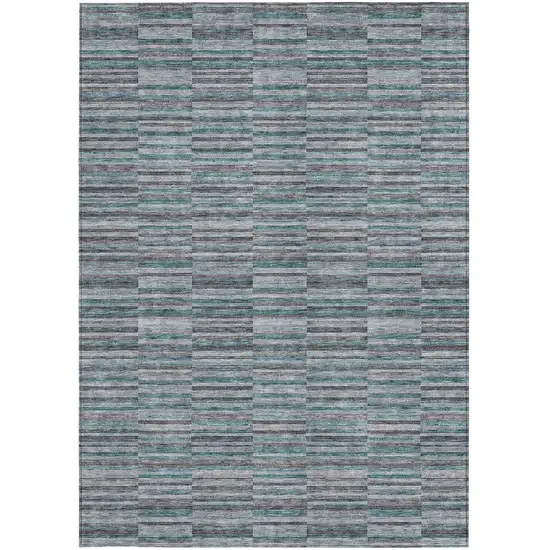 Teal Blue Aqua And Gray Striped Washable Indoor Outdoor Area Rug Photo 7