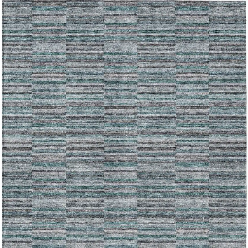 Teal Blue Aqua And Gray Striped Washable Indoor Outdoor Area Rug Photo 6