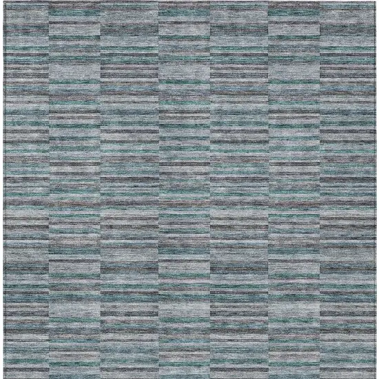 Teal Blue Aqua And Gray Striped Washable Indoor Outdoor Area Rug Photo 6
