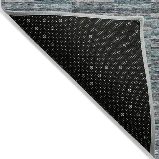 Teal Blue Aqua And Gray Striped Washable Indoor Outdoor Area Rug Photo 4
