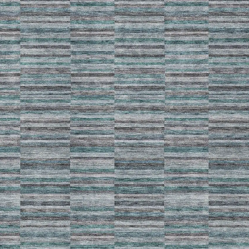 Teal Blue Aqua And Gray Striped Washable Indoor Outdoor Area Rug Photo 6