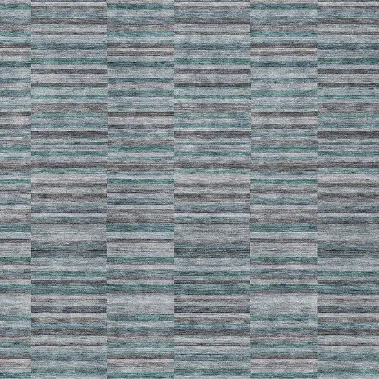 Teal Blue Aqua And Gray Striped Washable Indoor Outdoor Area Rug Photo 6