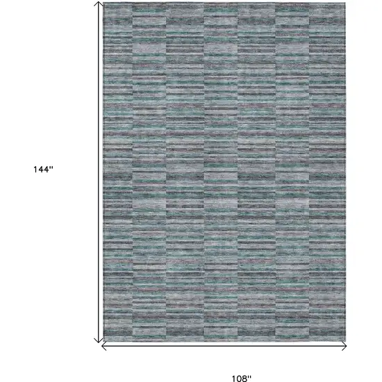 Teal Blue Aqua And Gray Striped Washable Indoor Outdoor Area Rug Photo 3