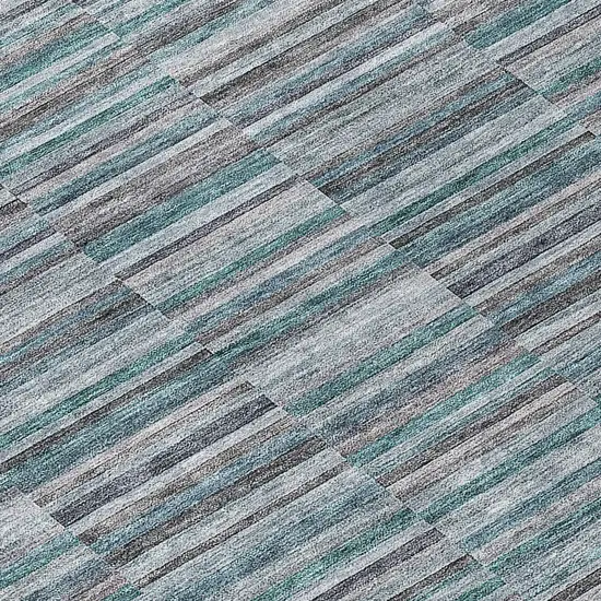 Teal Blue Aqua And Gray Striped Washable Indoor Outdoor Area Rug Photo 7