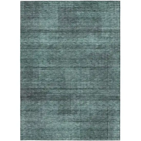 Teal Blue Aqua And Gray Striped Washable Indoor Outdoor Area Rug Photo 7