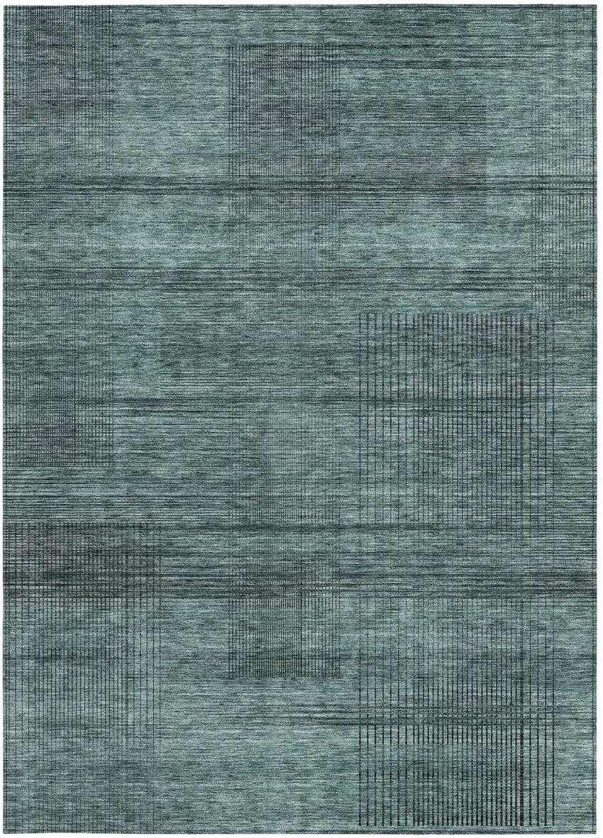 Teal Blue Aqua And Gray Striped Washable Indoor Outdoor Area Rug Photo 7