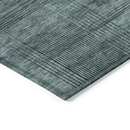 Teal Blue Aqua And Gray Striped Washable Indoor Outdoor Area Rug Photo 5