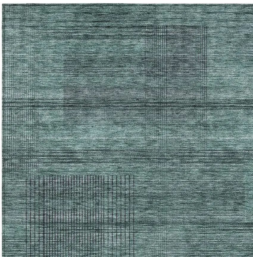 Teal Blue Aqua And Gray Striped Washable Indoor Outdoor Area Rug Photo 6