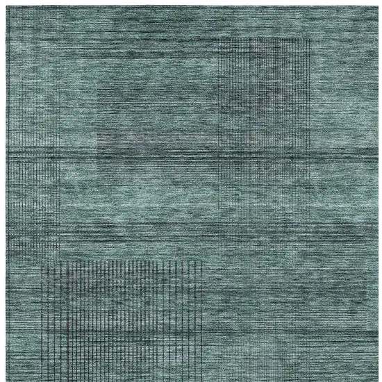 Teal Blue Aqua And Gray Striped Washable Indoor Outdoor Area Rug Photo 6