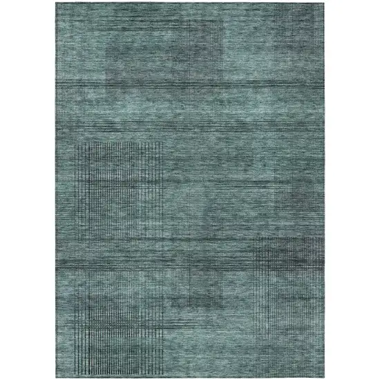 Teal Blue Aqua And Gray Striped Washable Indoor Outdoor Area Rug Photo 2