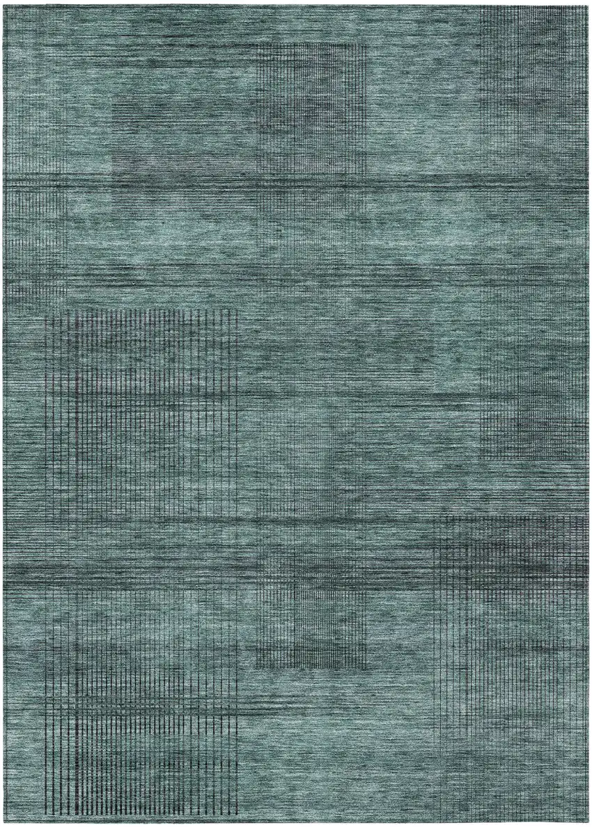 Teal Blue Aqua And Gray Striped Washable Indoor Outdoor Area Rug Photo 2