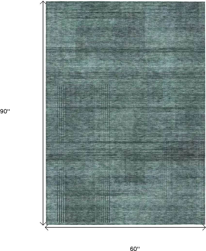 Teal Blue Aqua And Gray Striped Washable Indoor Outdoor Area Rug Photo 3