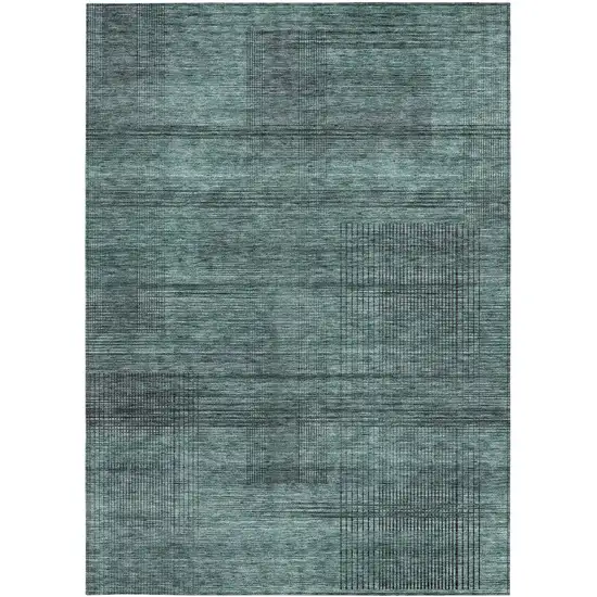 Teal Blue Aqua And Gray Striped Washable Indoor Outdoor Area Rug Photo 7