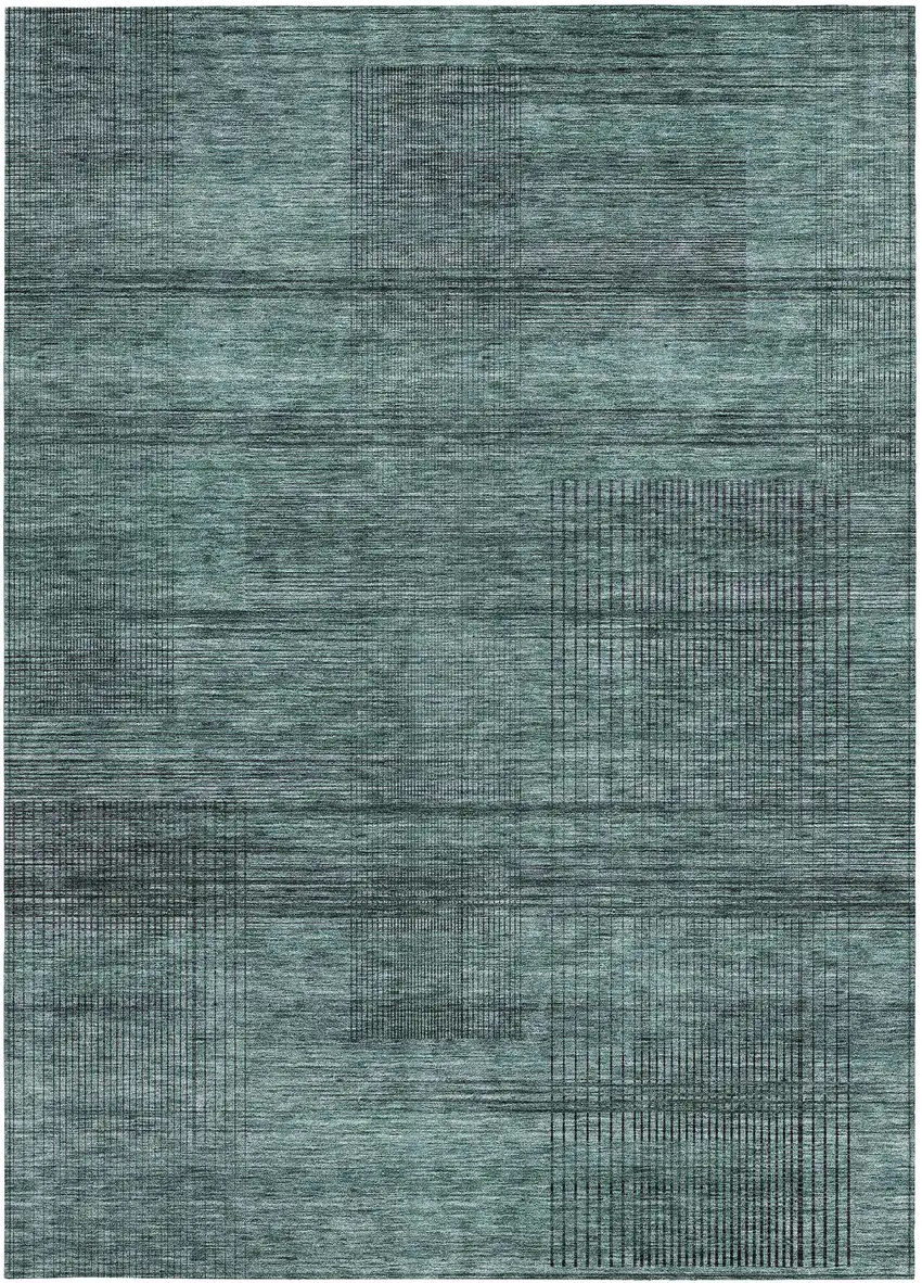 Teal Blue Aqua And Gray Striped Washable Indoor Outdoor Area Rug Photo 7