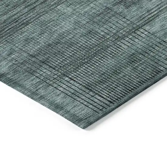 Teal Blue Aqua And Gray Striped Washable Indoor Outdoor Area Rug Photo 5