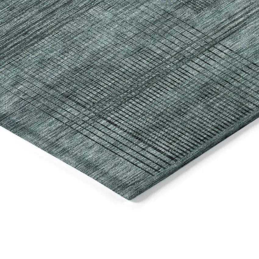 Teal Blue Aqua And Gray Striped Washable Indoor Outdoor Area Rug Photo 5