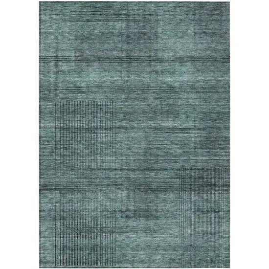 Teal Blue Aqua And Gray Striped Washable Indoor Outdoor Area Rug Photo 2