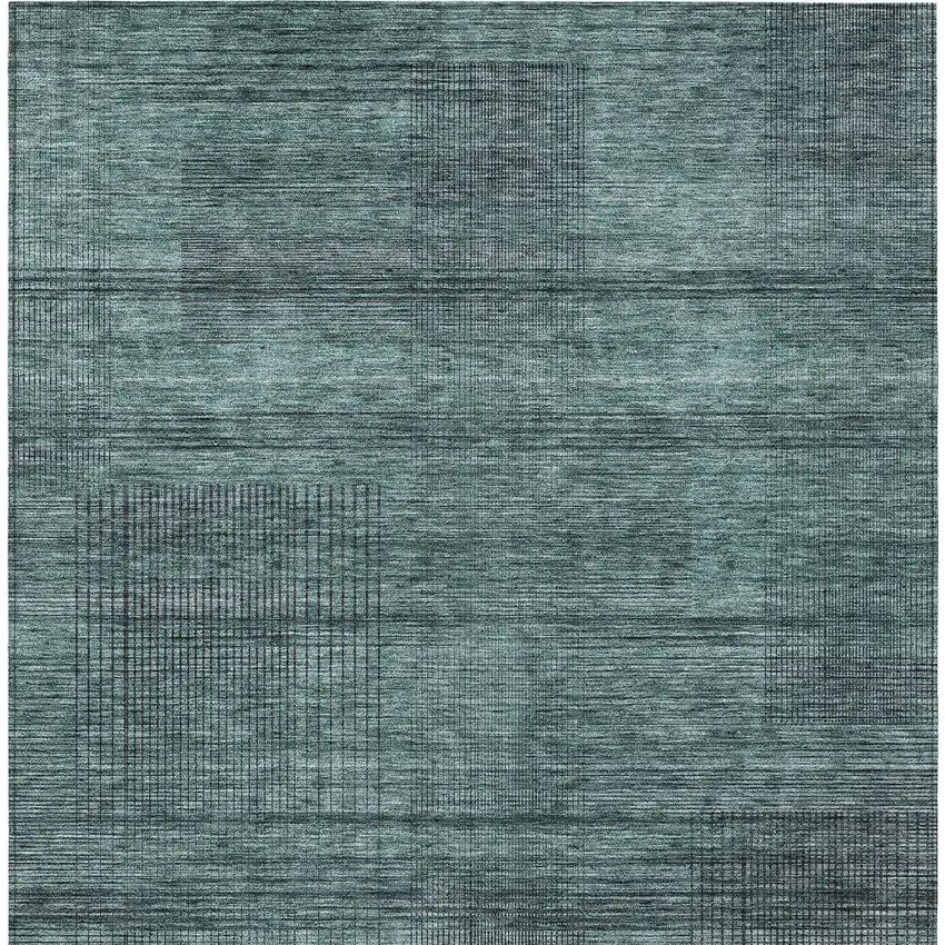 Teal Blue Aqua And Gray Striped Washable Indoor Outdoor Area Rug Photo 7