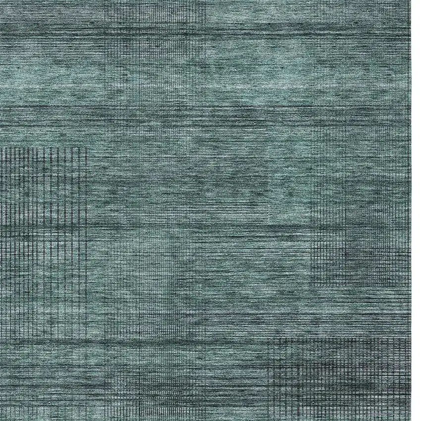 Teal Blue Aqua And Gray Striped Washable Indoor Outdoor Area Rug Photo 6