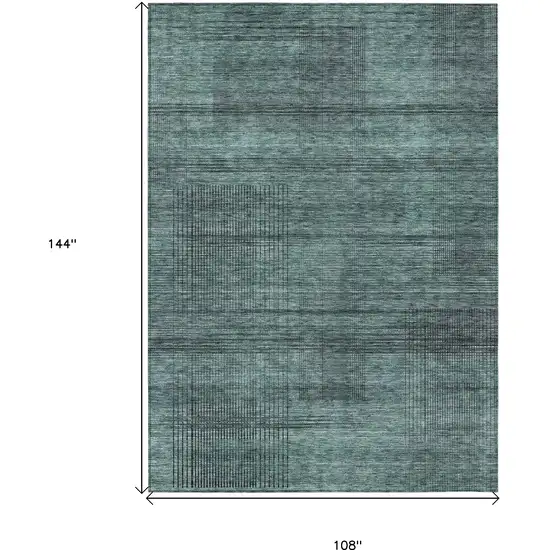 Teal Blue Aqua And Gray Striped Washable Indoor Outdoor Area Rug Photo 3