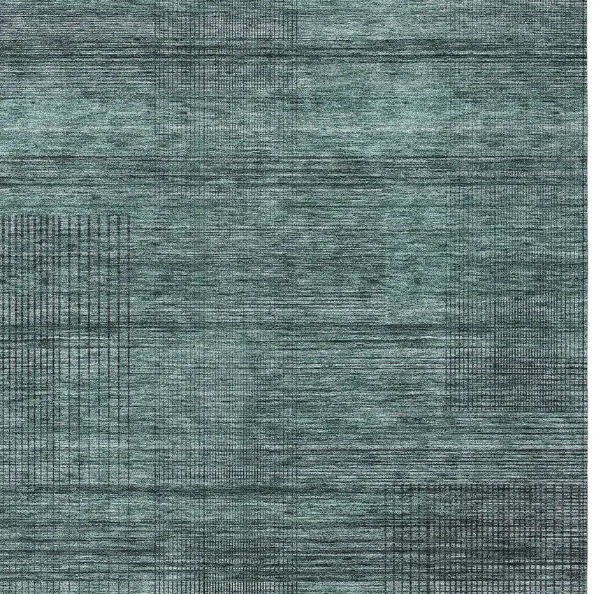 Teal Blue Aqua And Gray Striped Washable Indoor Outdoor Area Rug Photo 6